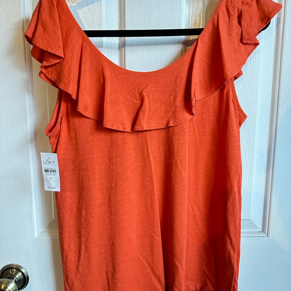 LOFT Women's Vibrant Coral Ruffle Blouse